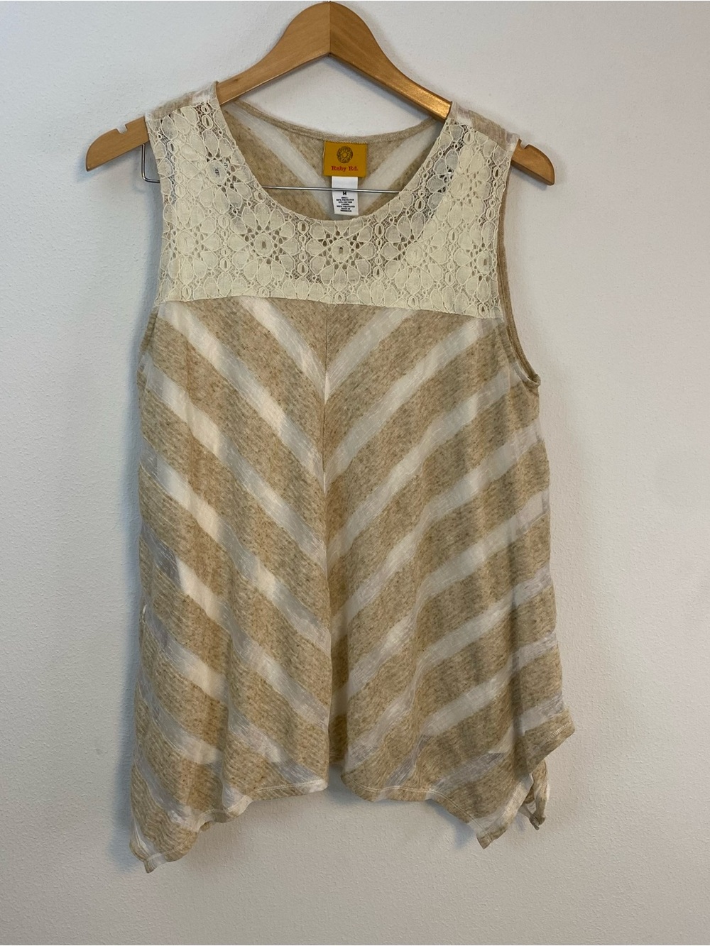 Ruby Rd Lace White Tan Tanktop Stripes Womens Medium